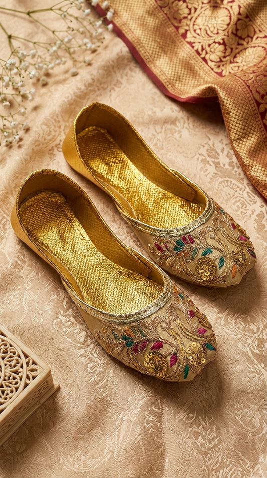 Champagne Gold Embroidered Khussa