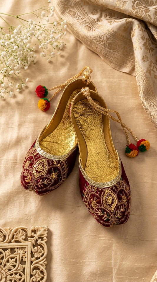 Maroon Gold Embroidered Khussa
