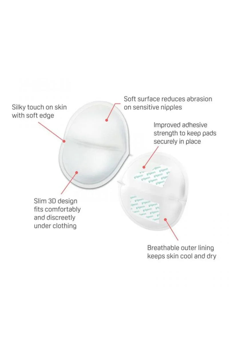 White disposable breast pads with soft surface, adhesive back, and breathable 3D design.