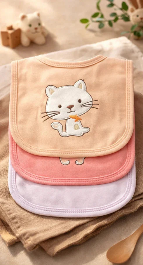 Baby Girl Kitty Embroidered Bib Set of 3