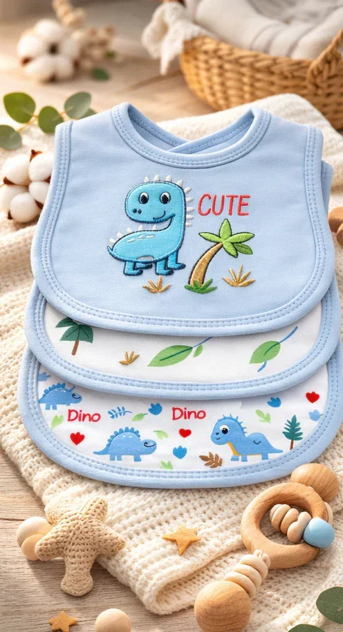 Baby Boy "Cute Dino" Bib Set of 3