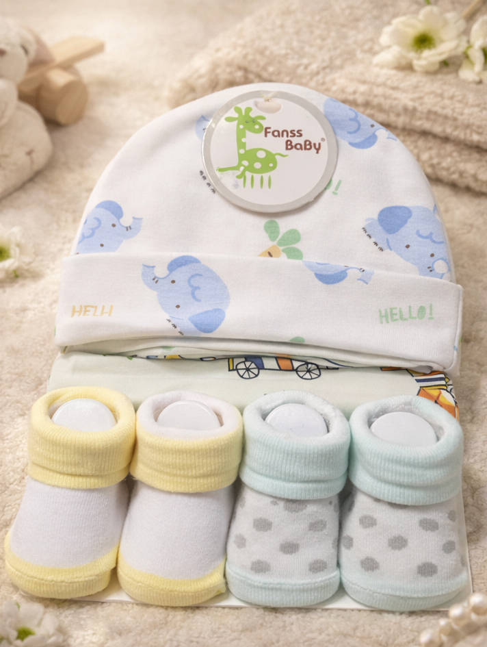 Baby Safari Cap & Socks Gift Set
