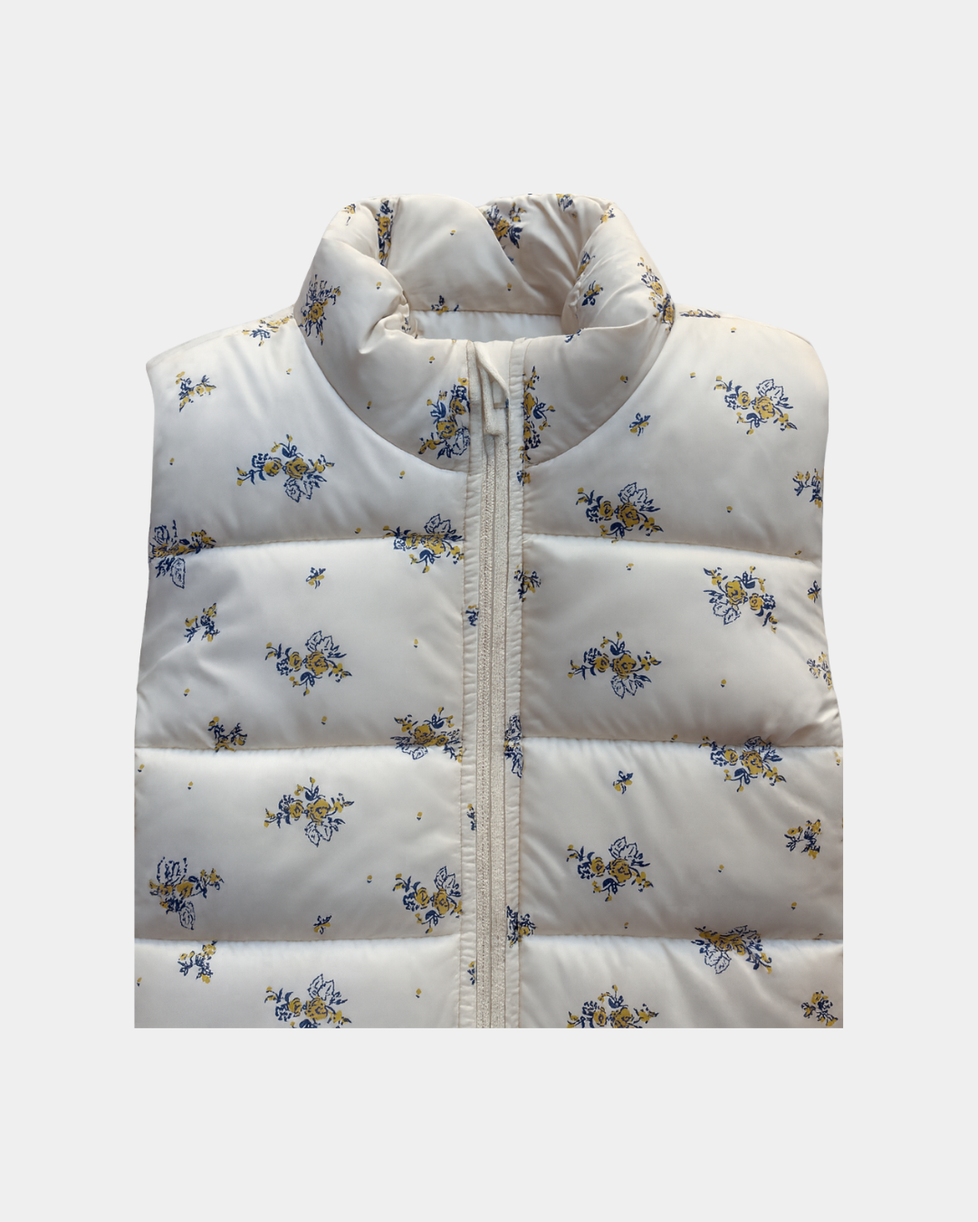 Girls Sleeveless Puffer Vest 1-6 Years - Cream Floral Quilted Zip-Up.