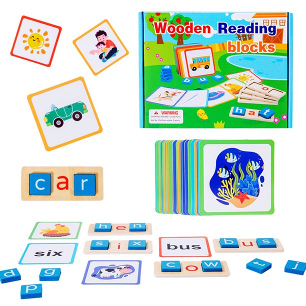 Wooden Reading Blocks Educational Toy Set