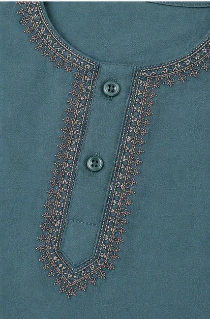Baby Boys Embroidered Kurta & Shalwar Set – Zinc Green