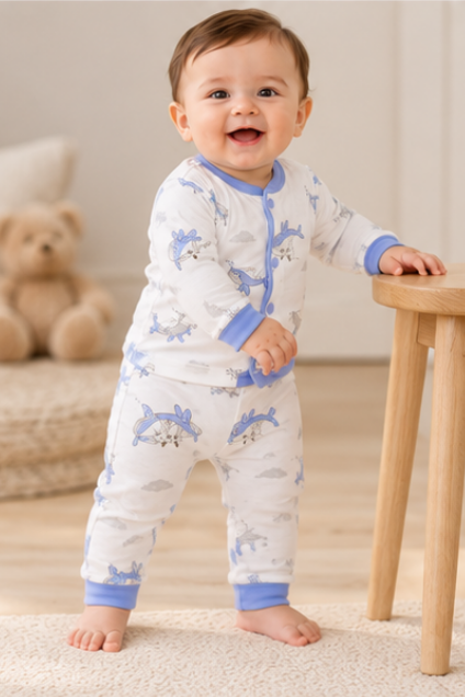 Blue Whale Button-Up Romper