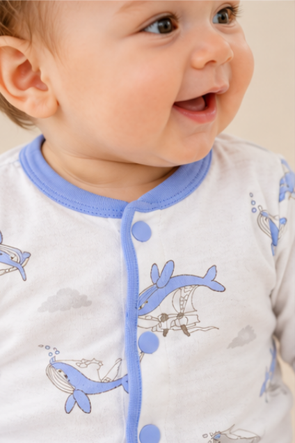 Blue Whale Button-Up Romper