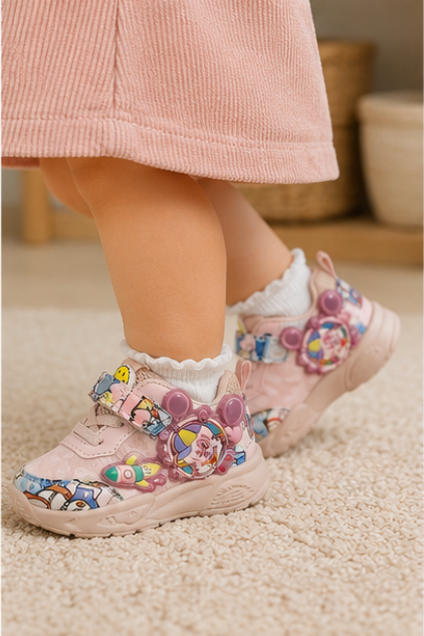 Kids’ Pink Cartoon Printed Sneakers
