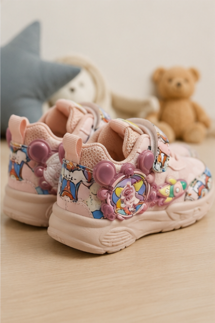 Kids’ Pink Cartoon Printed Sneakers