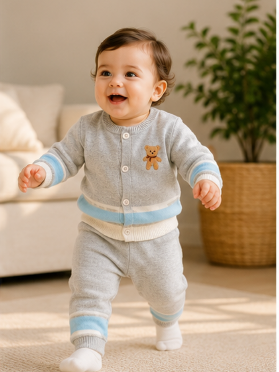 Grey and Blue Knitted Sweater Romper