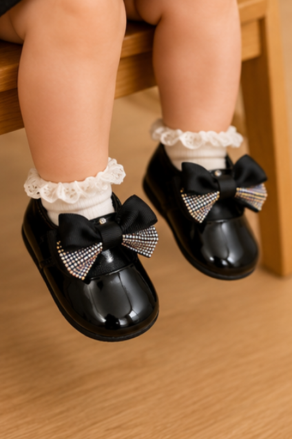 Girls’ Black Bow Party Shoes