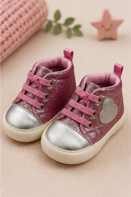 Pink & Silver Glitter High-Top Baby Sneakers