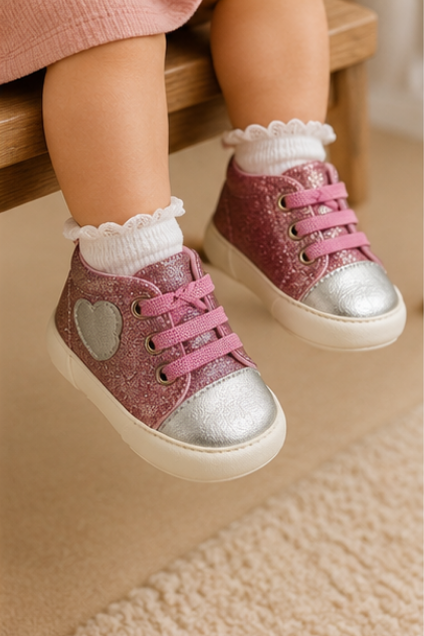 Pink & Silver Glitter High-Top Baby Sneakers