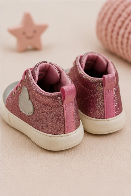 Pink & Silver Glitter High-Top Baby Sneakers