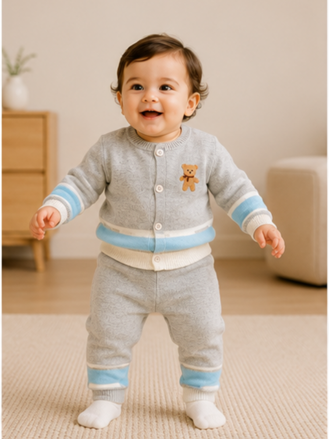 Grey and Blue Knitted Sweater Romper