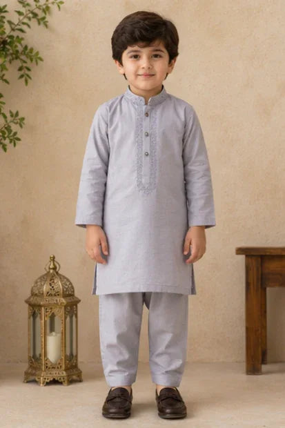 Boys Embroidered Kurta & Shalwar Set – Light Mauve