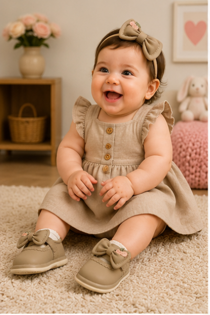 Girls’ Beige Bow Mary Jane Shoes