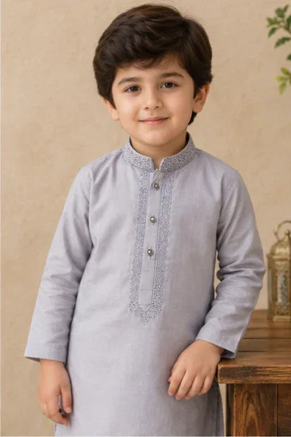 Boys Embroidered Kurta & Shalwar Set – Light Mauve