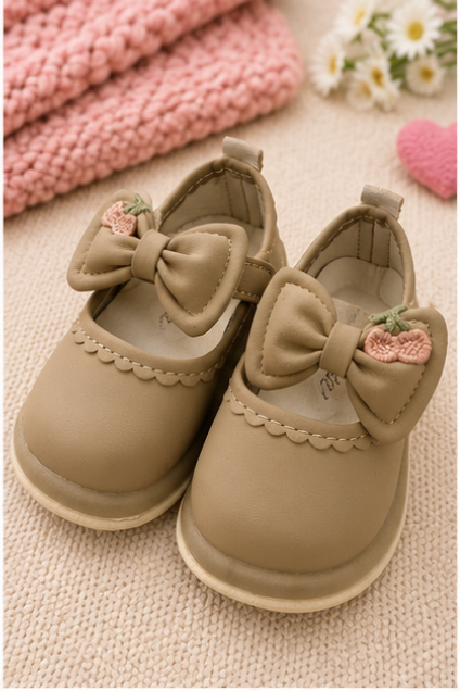 Girls’ Beige Bow Mary Jane Shoes