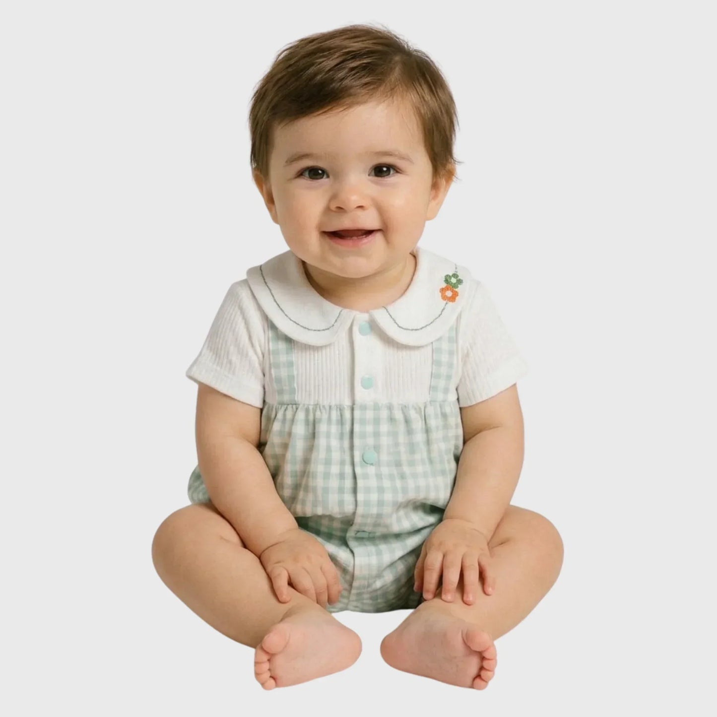 Baby "Floral Gingham" Peter Pan Collar Romper