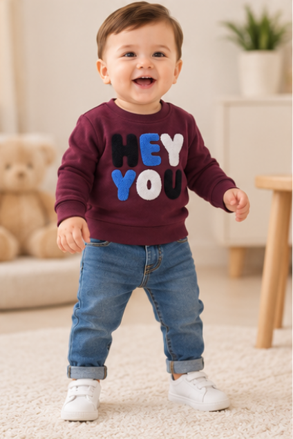 Maroon "Hey You" Print Sweatshirt