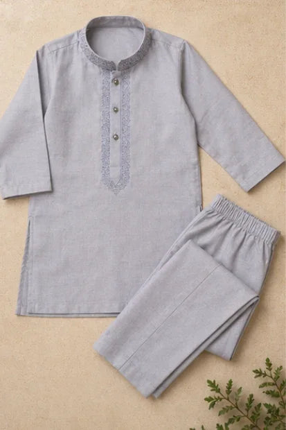 Boys Embroidered Kurta & Shalwar Set – Light Mauve