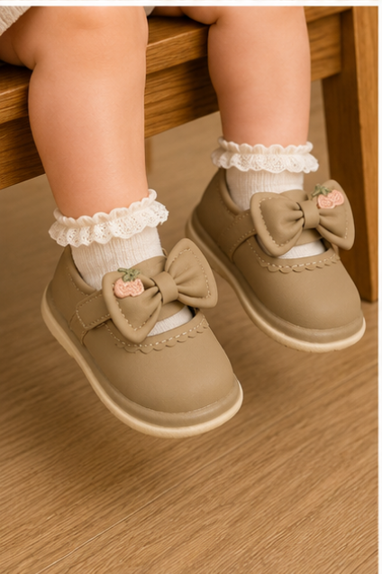 Girls’ Beige Bow Mary Jane Shoes