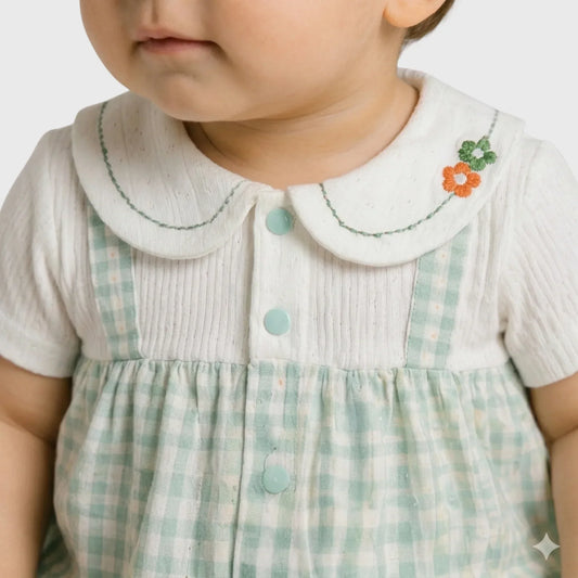 Baby "Floral Gingham" Peter Pan Collar Romper