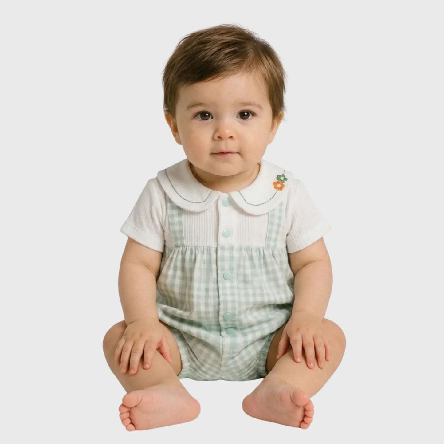 Baby "Floral Gingham" Peter Pan Collar Romper