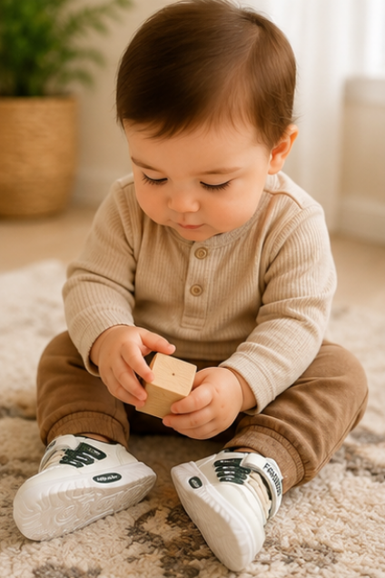 Kids’ White and Green Sporty Sneakers with Velcro Strap
