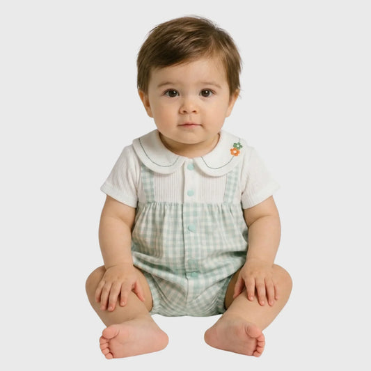 Baby "Floral Gingham" Peter Pan Collar Romper