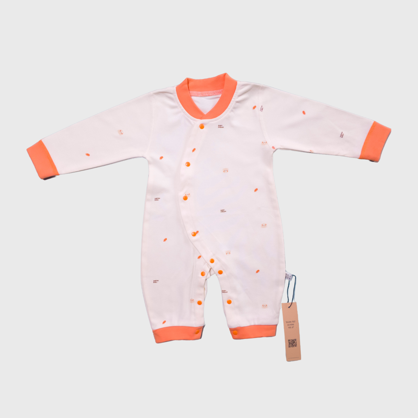 Beige & Orange Soft Cotton Baby Romper