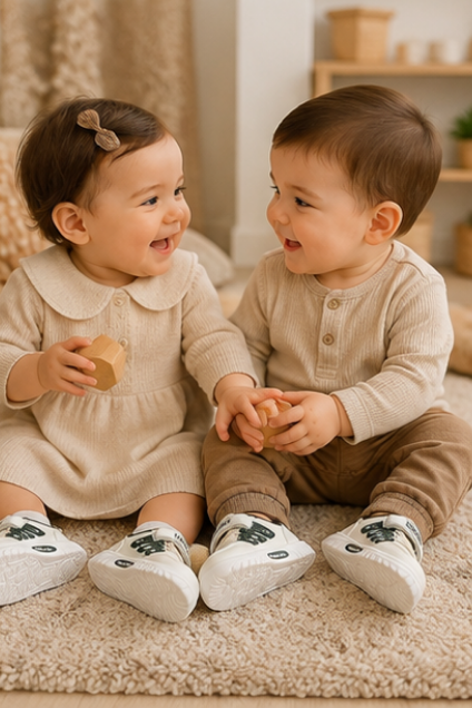 Kids’ White and Green Sporty Sneakers with Velcro Strap