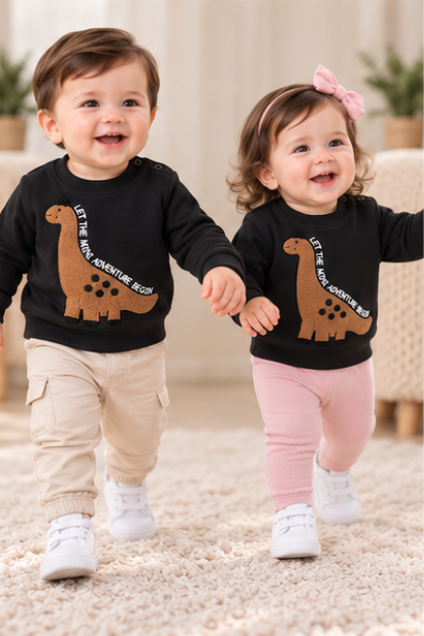 Mini Adventure Dino Sweatshirt-Black