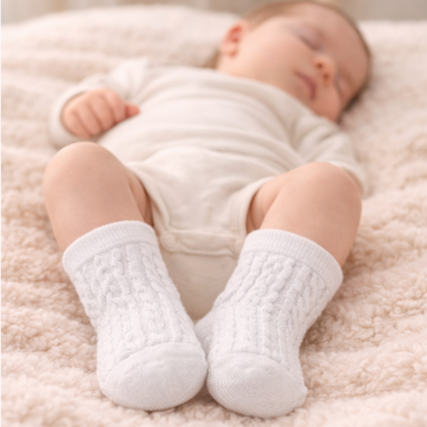 Classic Cable Knit Baby Socks – Pure White