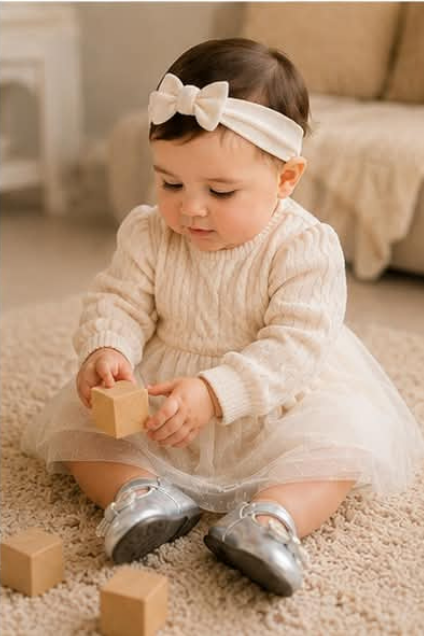 Girls’ Silver Bow Mary Jane Shoes