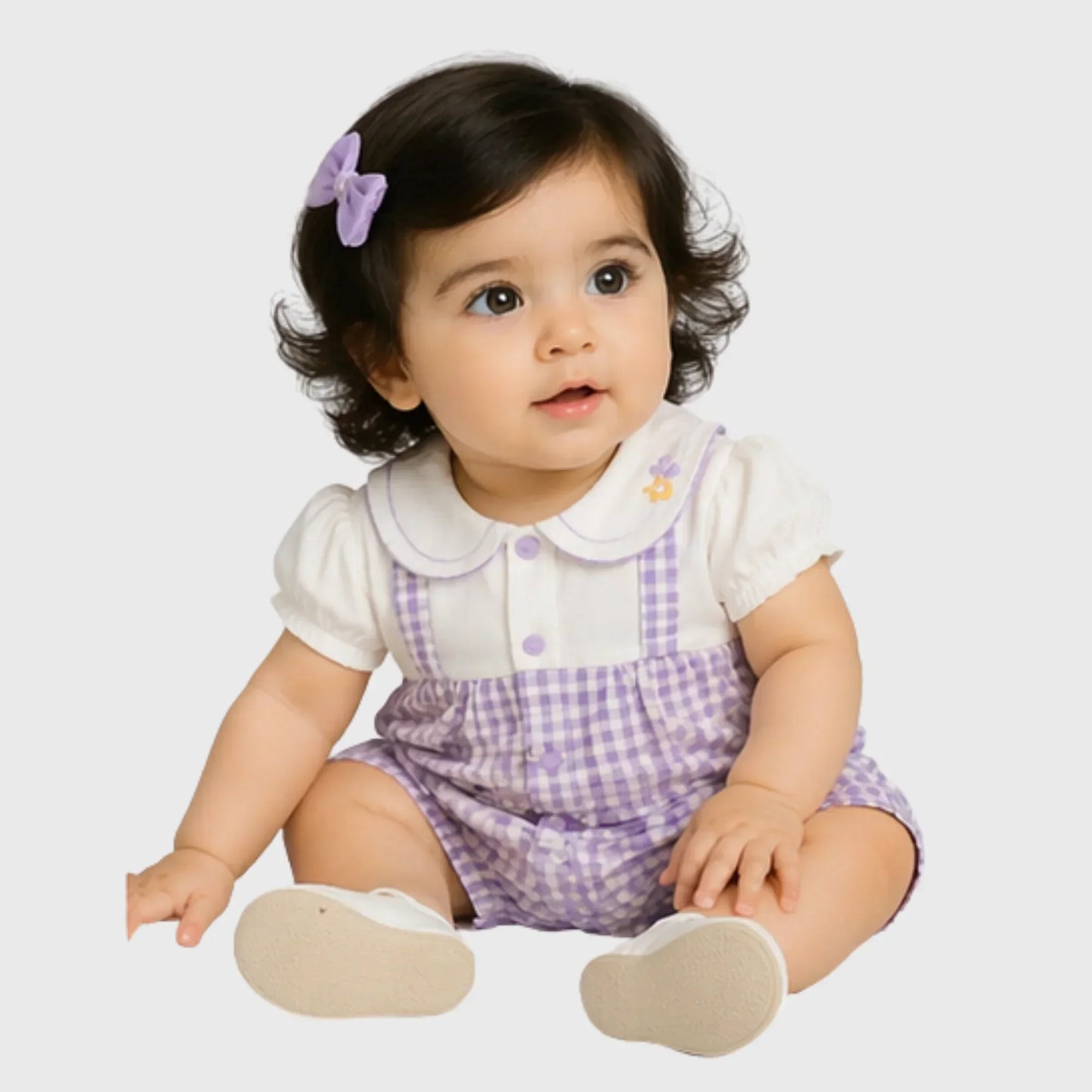 Baby Girl "Floral Gingham" Peter Pan Collar Romper