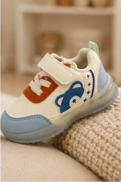 Kids’ Blue & Orange Bear Sneakers