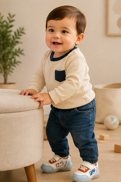 Kids’ Blue & Orange Bear Sneakers