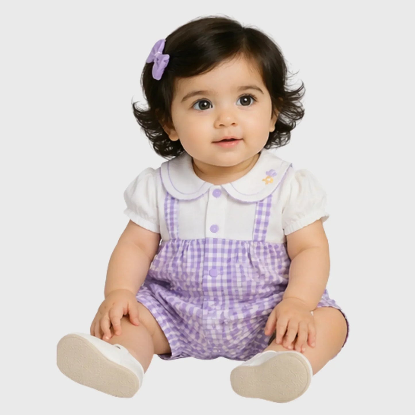 Baby Girl "Floral Gingham" Peter Pan Collar Romper
