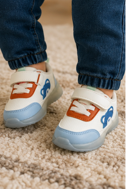 Kids’ Blue & Orange Bear Sneakers