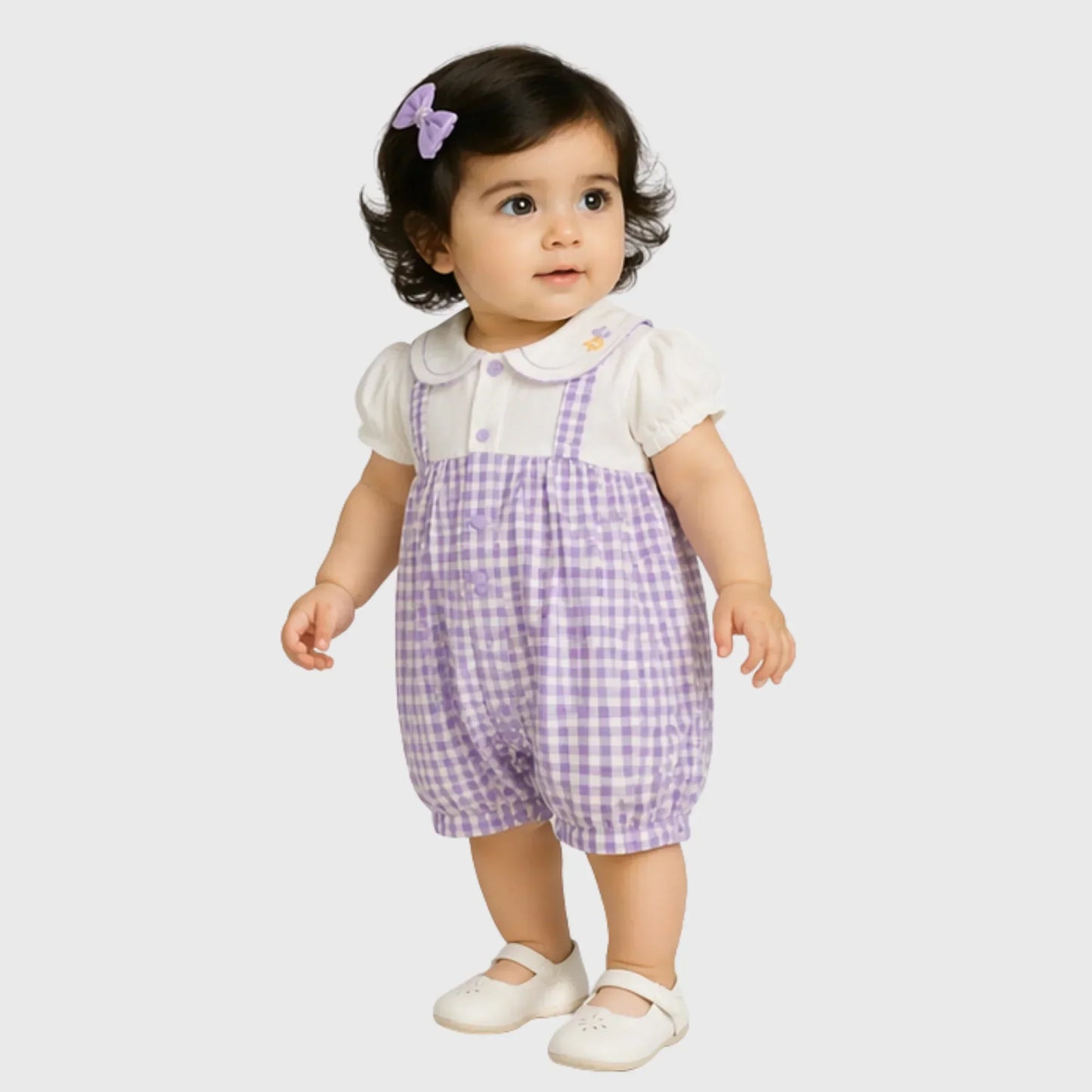 Baby Girl "Floral Gingham" Peter Pan Collar Romper