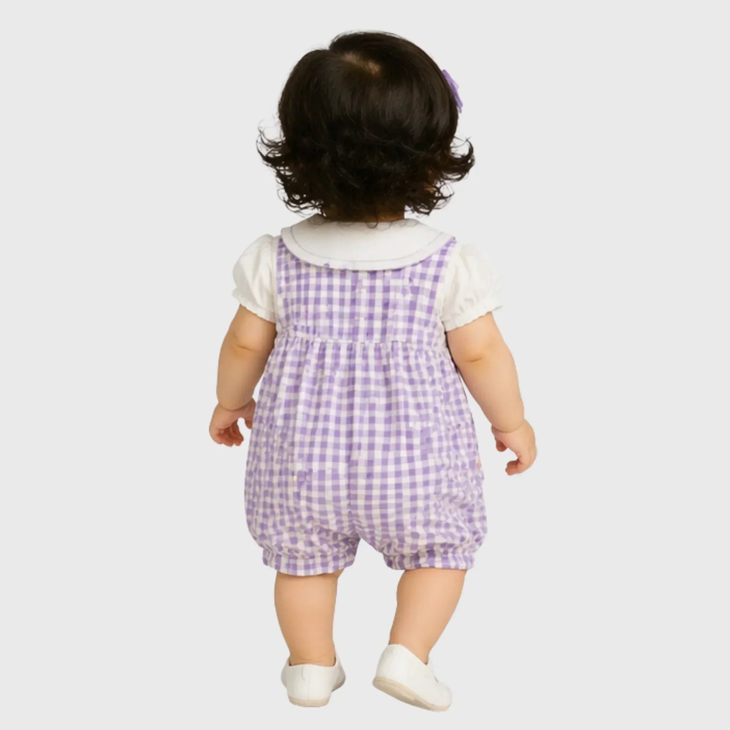 Baby Girl "Floral Gingham" Peter Pan Collar Romper