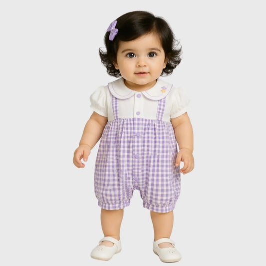 Baby Girl "Floral Gingham" Peter Pan Collar Romper