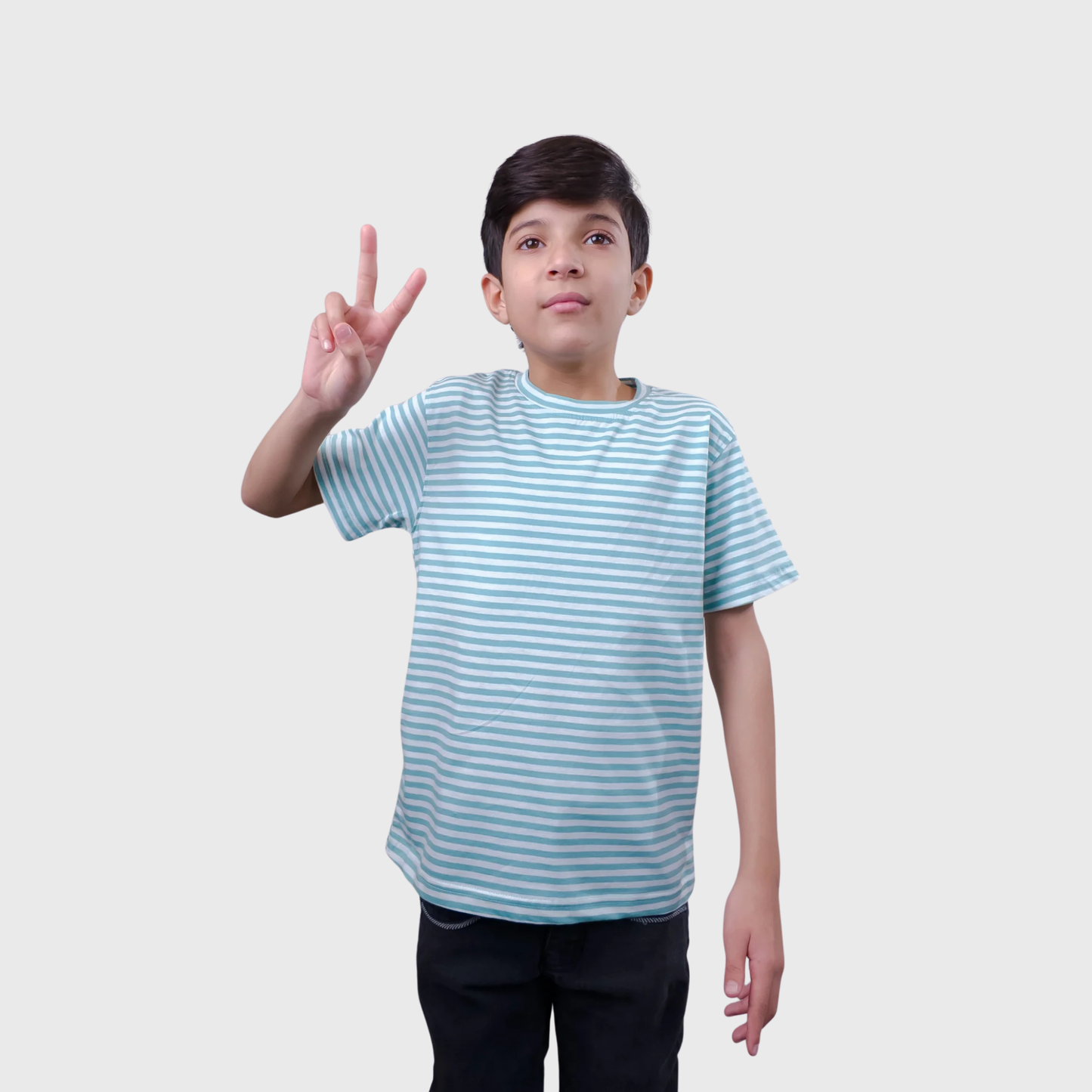 Sky Blue Cotton Striped T-Shirt | (Ages 2-14)