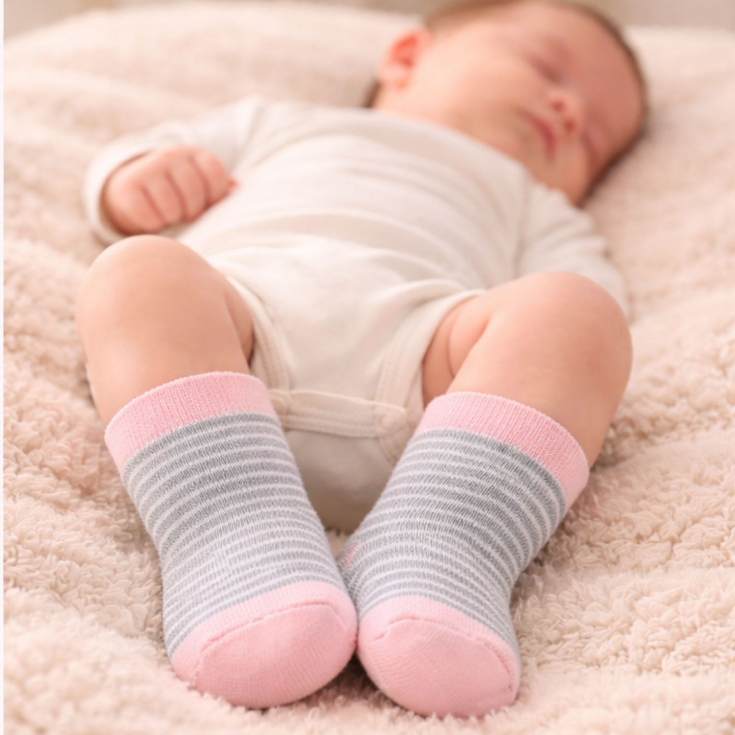 Striped Pastel Baby Socks – Grey & Pink