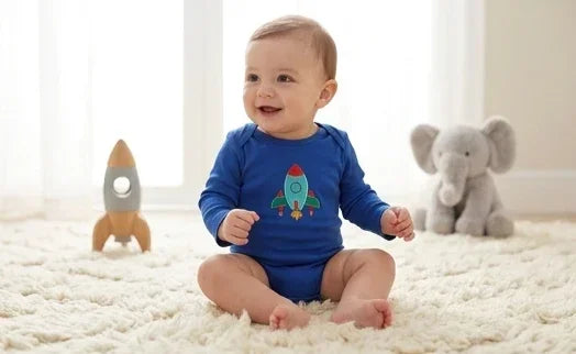 Long-Sleeve Rocket Ship Baby Bodysuit