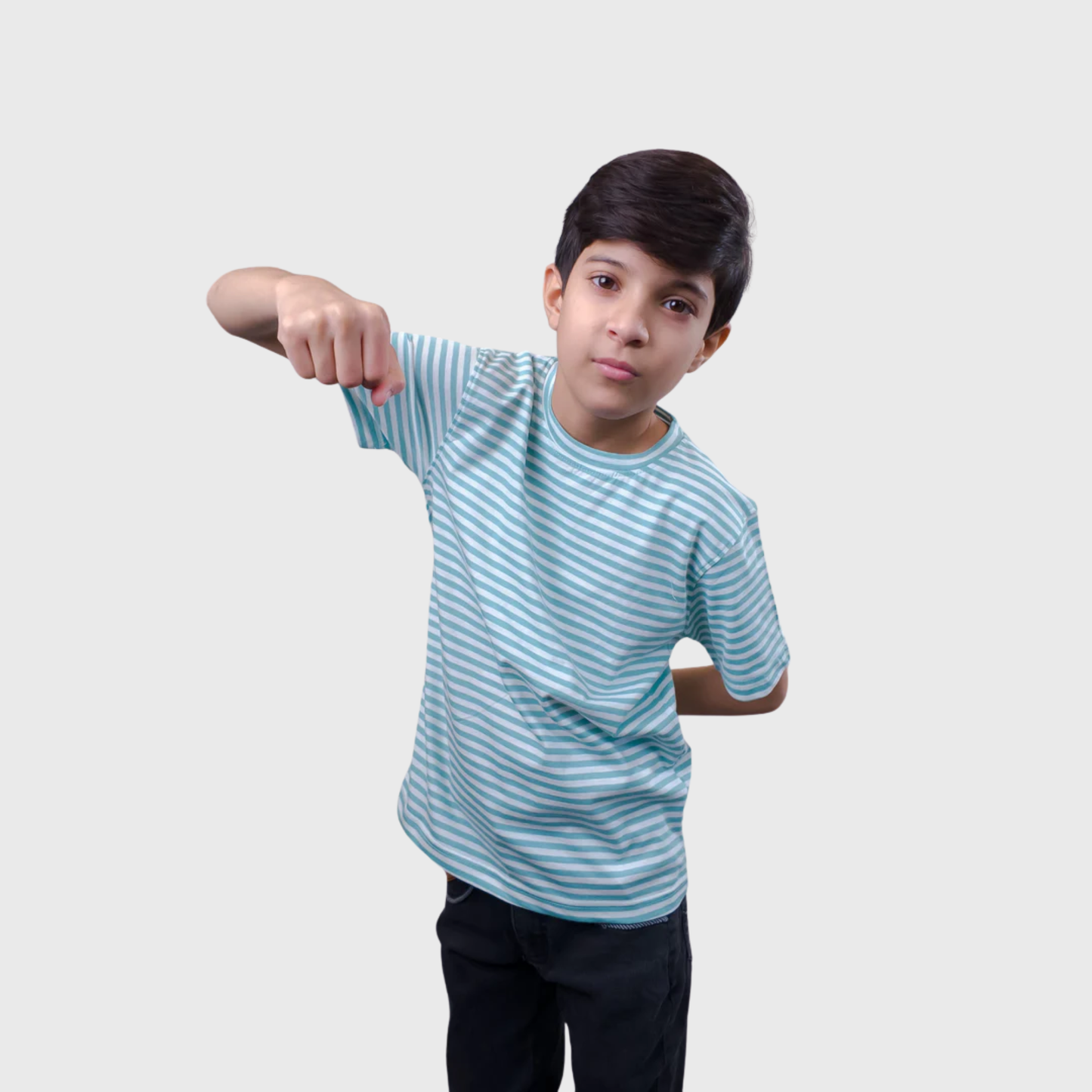 Sky Blue Cotton Striped T-Shirt | (Ages 2-14)
