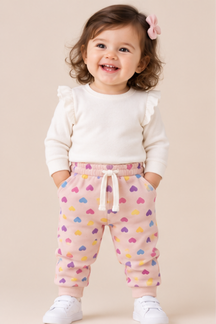 Pink Heart Print Jogger Pants for Toddlers