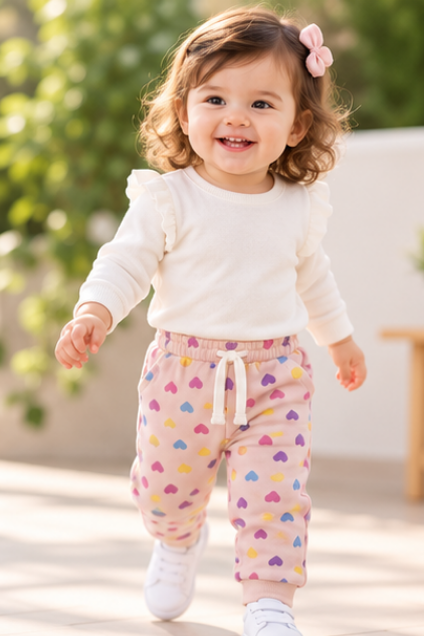 Pink Heart Print Jogger Pants for Toddlers